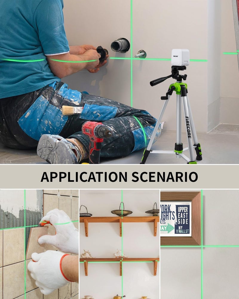 Firecore Laser Level with 50" Tripod, Self Leveling Cross Line Laser Level, Green Lazer Leveler Tool for Hanging Pictures Shelves DIY Projects, Battery and Carry Pouch Included - Image 5